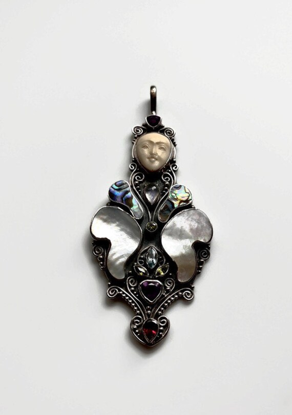 Bali Goddess Large Pendant in Sterling Silver and… - image 9