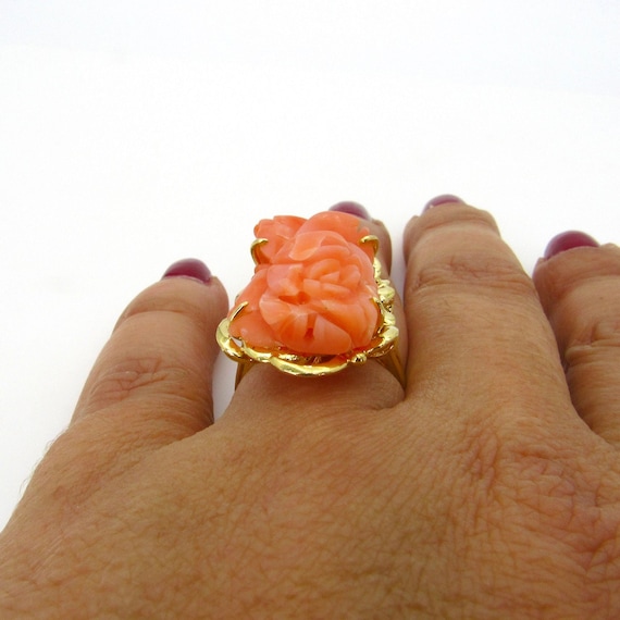 14K Yellow Gold Coral Ring - Size 5.75 - Genuine … - image 7