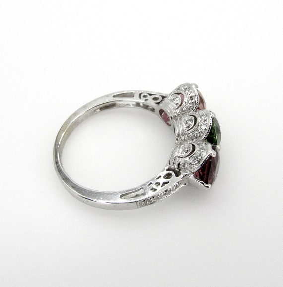 18K White Gold Tourmaline and Diamonds Ring - Siz… - image 4