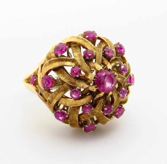 Vintage Dome Ruby Ring - 14K Yellow Gold Ruby Coc… - image 3