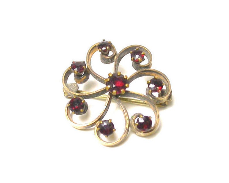 Floral Garnet Brooch Gold Filled Flower Red Pin Flower Design Garnet Stones January Birthday Gifts for Her 1262 image 8