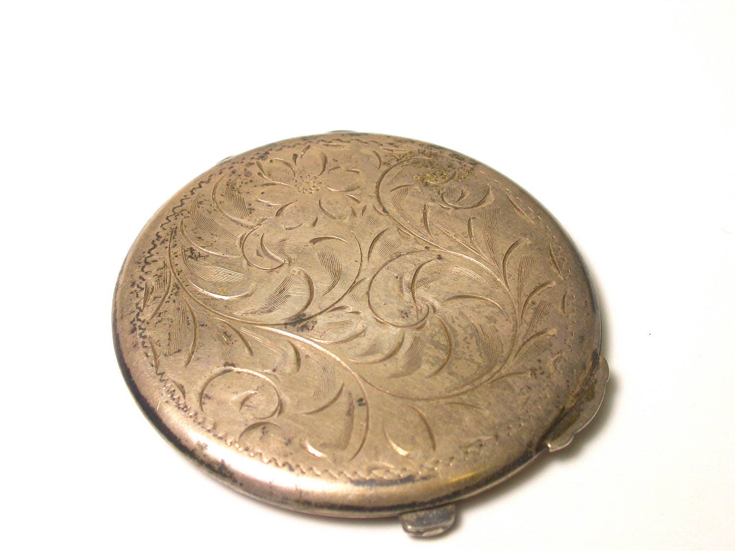 Vintage Sterling Silver Hand Pocket Mirror with Monogram - Ruby Lane