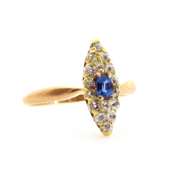 Victorian 14K Yellow Gold Diamonds Blue Sapphire … - image 4