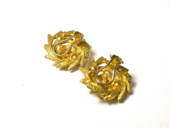 BSK Earrings - Vintage Earrings - BSK Clip on Gol… - image 4
