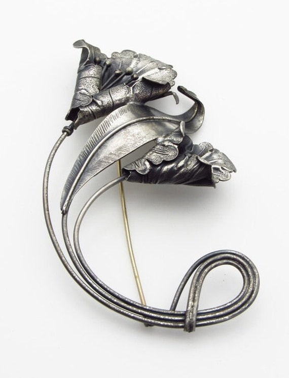 Sterling Silver Calla Lily Flower and Leaf Brooch… - image 7