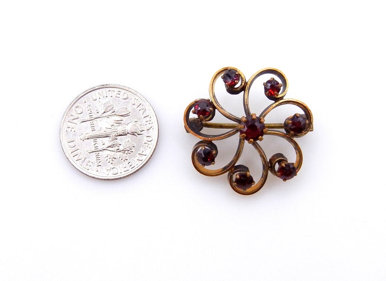 Floral Garnet Brooch Gold Filled Flower Red Pin Flower Design Garnet Stones January Birthday Gifts for Her 1262 image 3