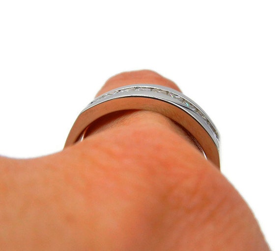 14k White Gold Diamond Band - 9 Diamond Ring - Si… - image 8