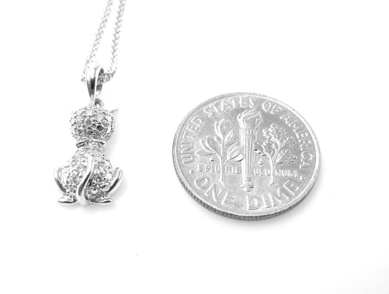 Cat Necklace 14K White Gold and Diamonds Cat Pendant With Etsy