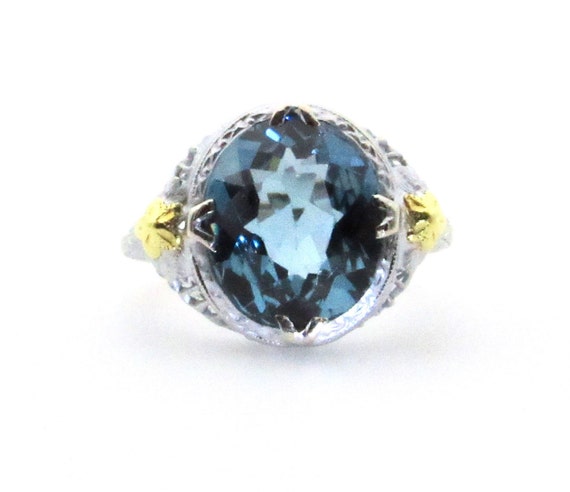 14K White and Yellow Gold Blue Spinel Filigree Ri… - image 1