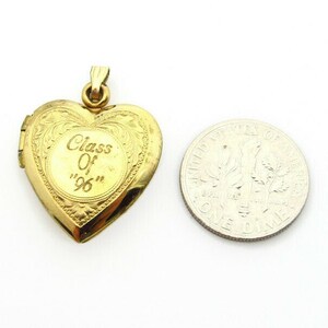 Vintage Heart Locket Pendant 14K Yellow Gold Filled Pendant Engraved Flowers and Leaves Picture Jewelry Gifts for Her Love 5164 image 3