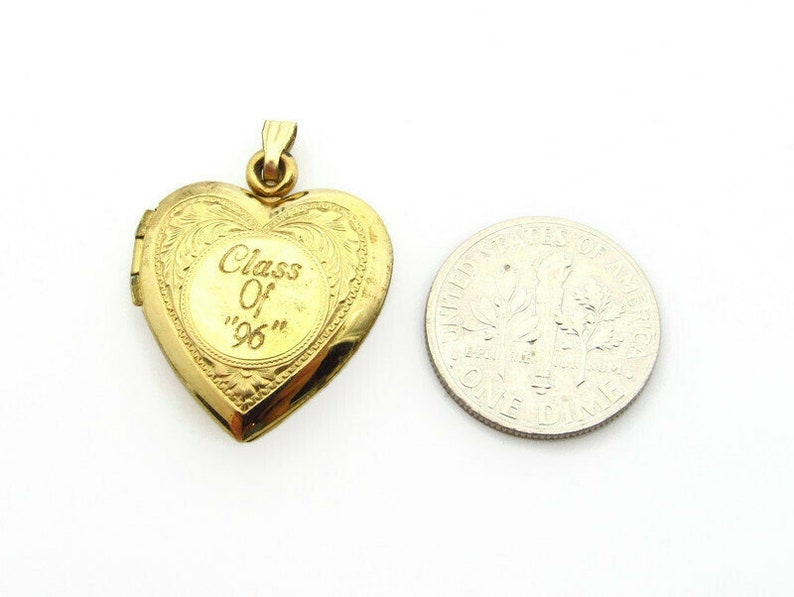 Vintage Heart Locket Pendant 14K Yellow Gold Filled Pendant Engraved Flowers and Leaves Picture Jewelry Gifts for Her Love 5164 image 3