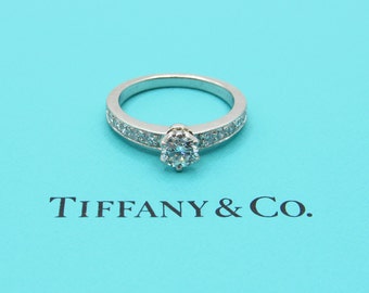 Authentic Tiffany and Co Platinum Diamond Ring - G Color VVS1 Round Diamond - Size 5.75 - Promise Wedding Ring - Tiffany & Company # 4989