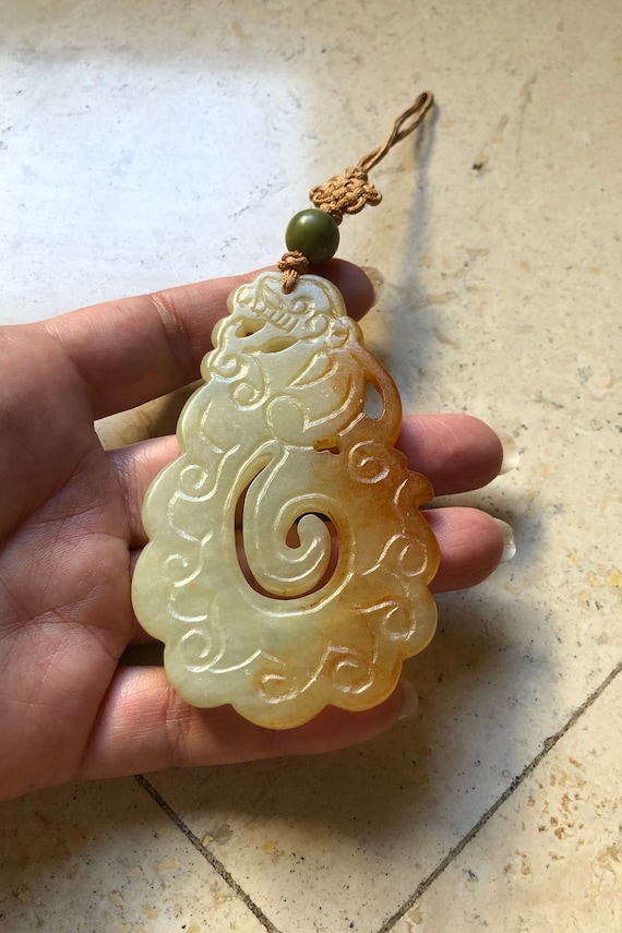 Large Oriental Jade Dragon Pendant Dragon Carved Pe… Gem