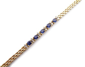 Sapphire and Diamonds Vintage Bracelet - Solid 14k Yellow Gold Blue Sapphire and Diamonds - Vintage Weddings - Something Blue# 783