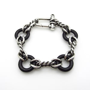 Authentic Gucci Sterling Silver and Black Ebony Link Bracelet