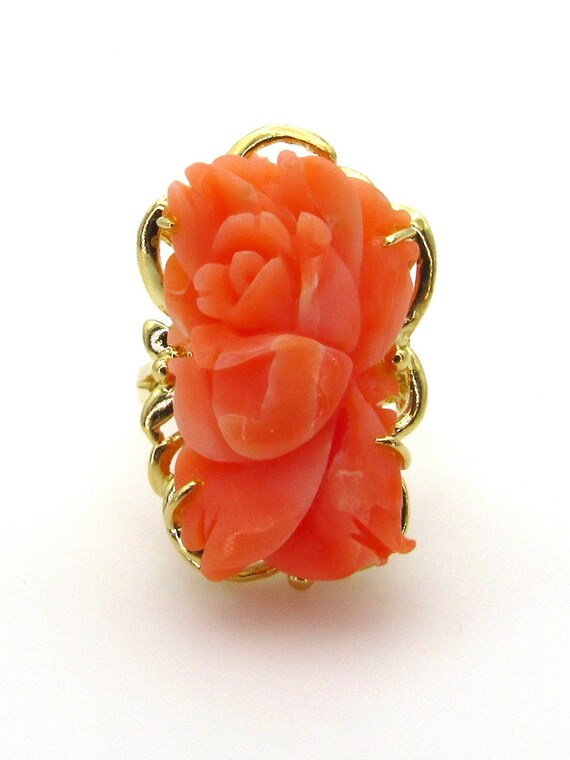 14K Yellow Gold Coral Ring - Size 5.75 - Genuine … - image 2