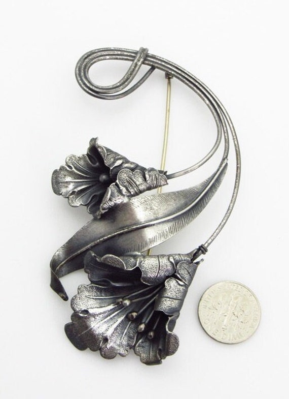 Sterling Silver Calla Lily Flower and Leaf Brooch… - image 8