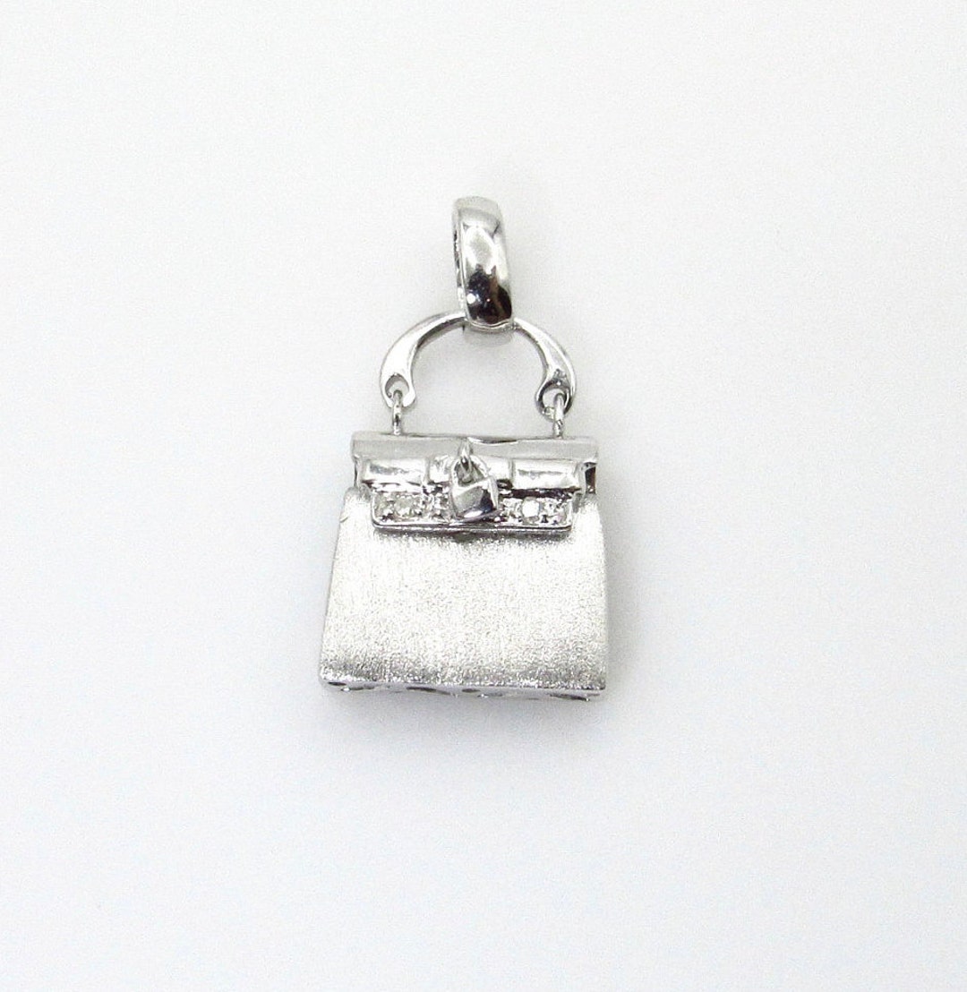 14K White Gold Diamonds Purse Pendant Charm Movable Mini pic