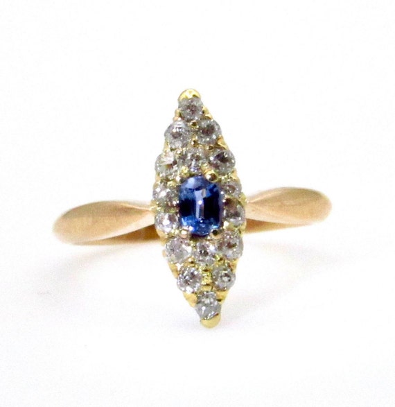 Victorian 14K Yellow Gold Diamonds Blue Sapphire … - image 1
