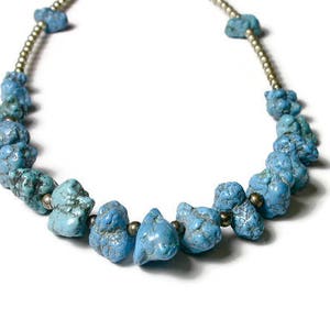 Vintage Turquoise Chunk Necklace - Blue Turquoise and Sterling Silver Necklace - Blue Turquoise Necklace - Heavy - Gifts for Her # 165
