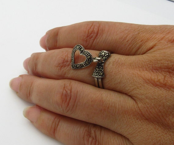 Sterling Silver Heart Marcasite Ring - Size 7.75 … - image 10