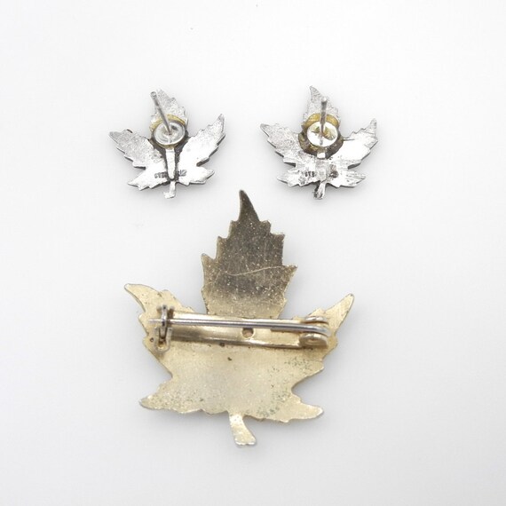 Maple Leaf Sterling Silver Enamel Earrings and Go… - image 5