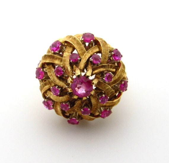 Vintage Dome Ruby Ring - 14K Yellow Gold Ruby Coc… - image 5