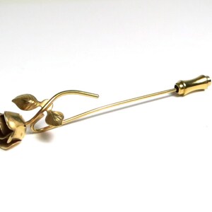 Rose Pin - Vintage Gold Tone Rose Hat Pin - Floral Pin - Rose Bud Brooch - Costume Jewelry - Gifts for Her # 1512
