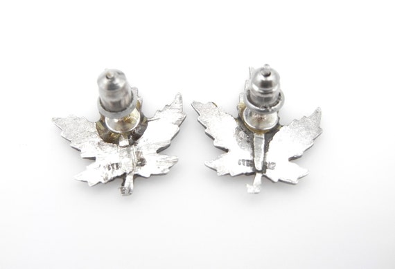 Maple Leaf Sterling Silver Enamel Earrings and Go… - image 4