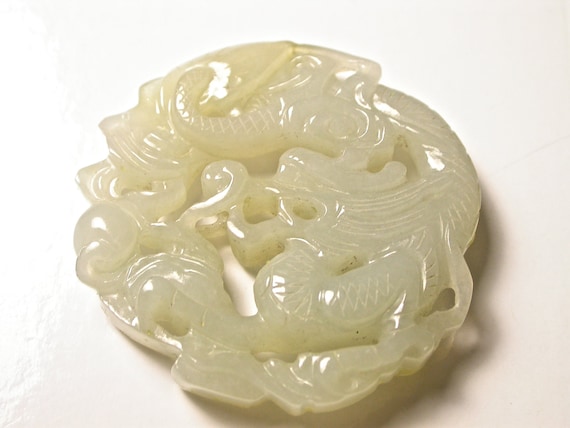 Vintage Jade Dragon Carved Pendant Mint Color Jade Jadeite | Etsy