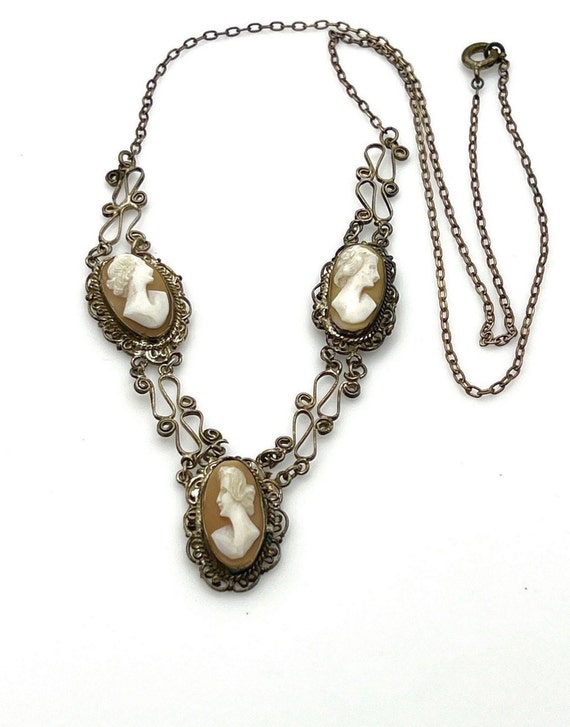 Art Deco Cameo Shell Necklace in 800 Silver - 23 i
