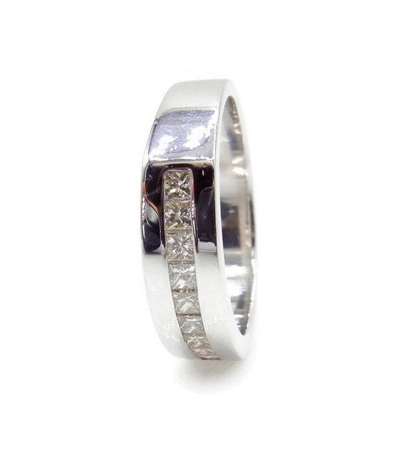 14k White Gold Diamond Band - 9 Diamond Ring - Si… - image 3