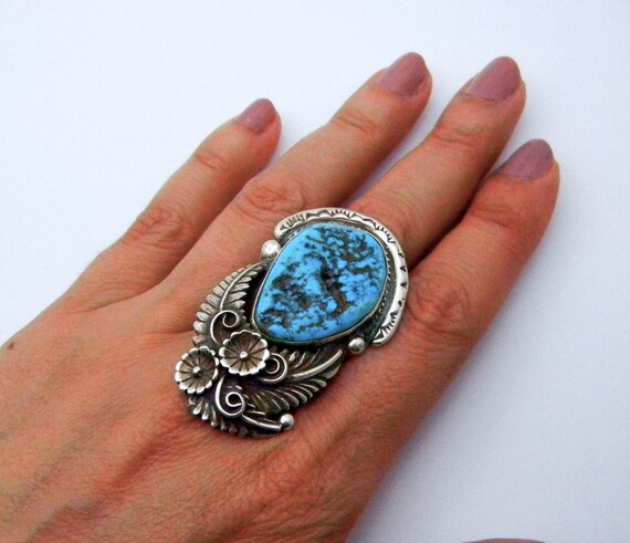 Turquoise Ring - Huge Sterling Silver Indian Native American