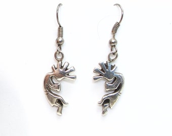 Sterling Silver Kokopelli Hopi Indian Earrings - Pierced with Fish Hook Clasp - Weight 3.5 g - Fertility - Agriculture - Childbirth # 4136