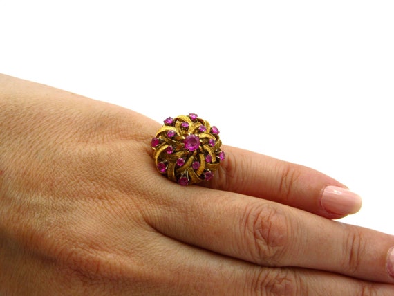Vintage Dome Ruby Ring - 14K Yellow Gold Ruby Coc… - image 8