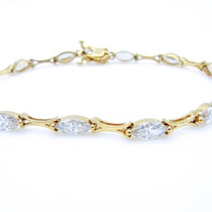 14K Yellow Gold Marquise Cubic Zirconia Bracelet - 9 Grams - CZ - Tennis Bracelet - Marquise CZ Link bracelet - Wedding Prom Jewelry # 202