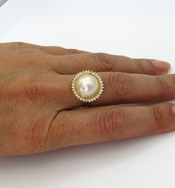 14K Yellow Gold Mabe Cultured Pearl and Diamonds … - image 10