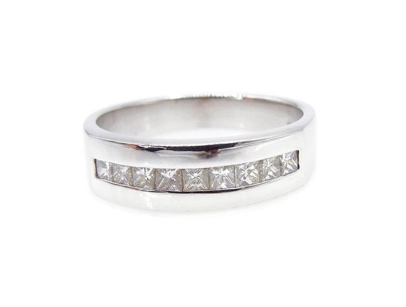 14k White Gold Diamond Band - 9 Diamond Ring - Si… - image 1
