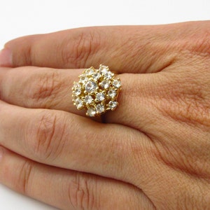 14K Yellow Gold Cubic Zirconia Ring - Size 7 - Cocktail Ring - Cluster ...
