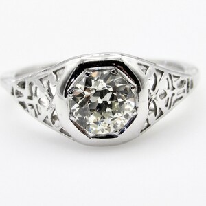 Art-Deco-Diamant filigrane Ring - 14K Weißgold alt europäischen Schnitt 0,70 ct - VS1 - Größe 6 - Verlobung Hochzeit Versprechen Ring Nr. 4994