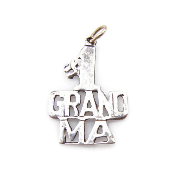 Vintage Number 1 Grandma Charm - 14K White Gold # 