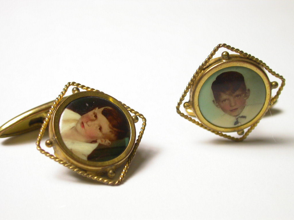 Boutons De Manchette Vintage Plaqués Or à Motif Treillis Carré - Occasion