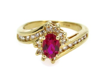 14K Yellow Gold Ruby and Diamonds Bypass Ring - Size 5 - 0.50 ct Oval Ruby - Round Diamonds - July Birthstone - Valentines # 5709