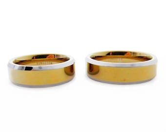 Vintage Band - Pair of Tungsten Wide Wedding Bands - Size 9 and Size 12 - 7 mm Wide Two Tone Wedding - Engagement - Promise Ring # 4918