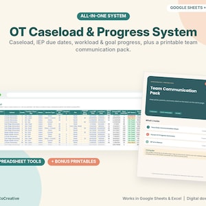 All-in-One OT Caseload Progress System | IEP Goal Tracker, Workload Calculator, Due Date Tracker | Google Sheets Excel | School OT