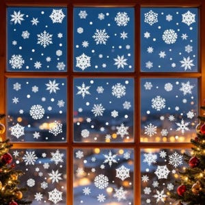 243 Pc Christmas Window Clings, Snowflake Static Decals, Holiday Glass Stickers for Home Decor