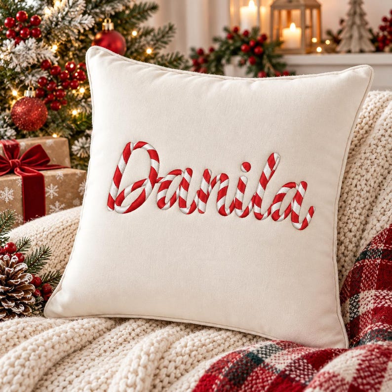 Candy Cane Embroidery Font, Christmas Striped Alphabet, BX Font ...