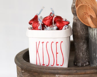 Valentines Day Kisses Tiered Tray Decor - Plant Candy Flower Washable Paper Happy Pot - Mini Vase - Rustic Farmhouse Gift