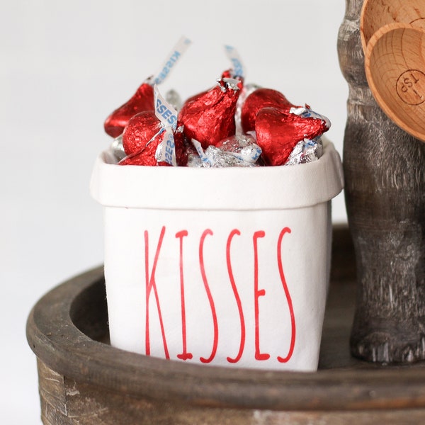 Valentines Day Kisses Tiered Tray Decor - Plant Candy Flower Washable Paper Happy Pot - Mini Vase - Rustic Farmhouse Gift