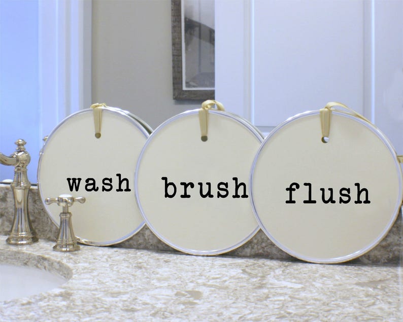 Wash Brush Flush Flush Sign Bathroom Sign Bathroom Art Wash Sign Kids Bathroom Cottage Bathroom Bathroom Rules Cottage Decor image 1